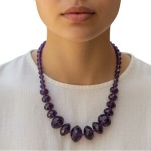 VTG Purple Faceted Faux Amethyst Graduated Bead Necklace 18” Plus 3” Extender